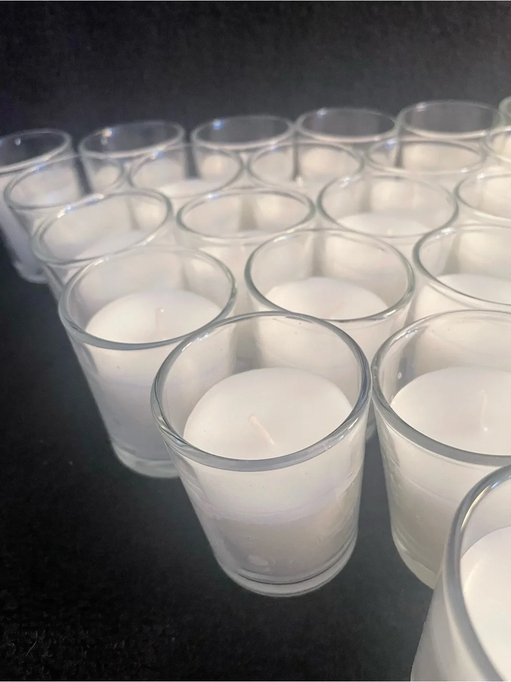 33 White Votive Candles with Clear Glass Holder